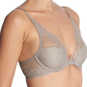 Natori Cherry Blossom Convertible Bra Grey Sz 34 DDD